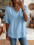 Vintage Frayed V-Neck Linen Top