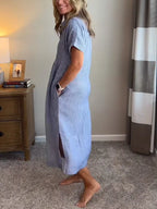NEW🔥 Women's Striped Lapel Button Down Shirt Dress