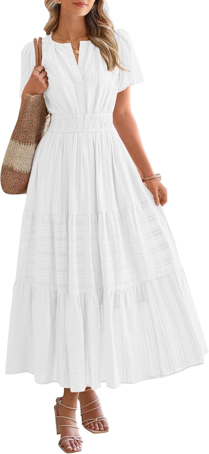 NEW🔥2026 Women's Summer Lightweight Short Sleeve V Casual Midi Maxi Dresses