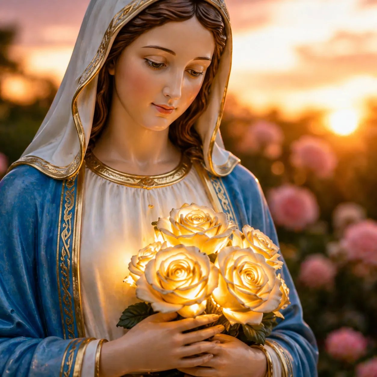 Statue of the Virgin Mary and the Rose Garden Lights