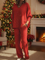 CLEARANCE SALE🔥 Women's Sparkling V-neck Knit Top And Pants Two-piece Set
