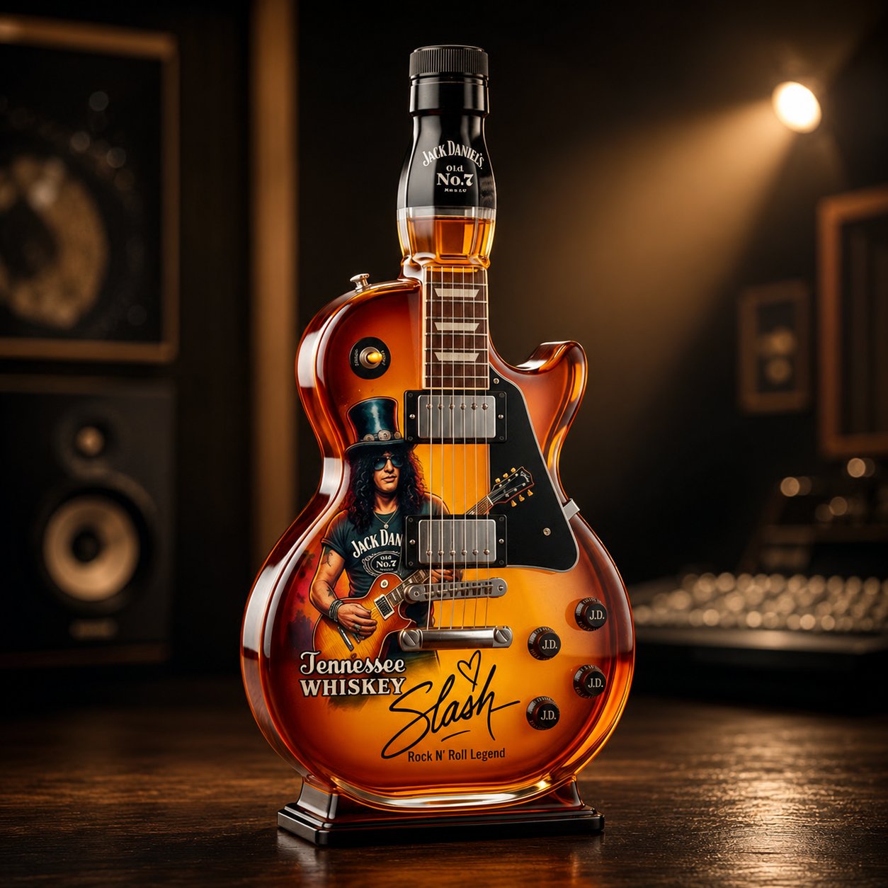 👨‍🎤🤘Appetite for Rock: Vintage Sunburst Guitar Figurine Spirit Bottle🎸✨