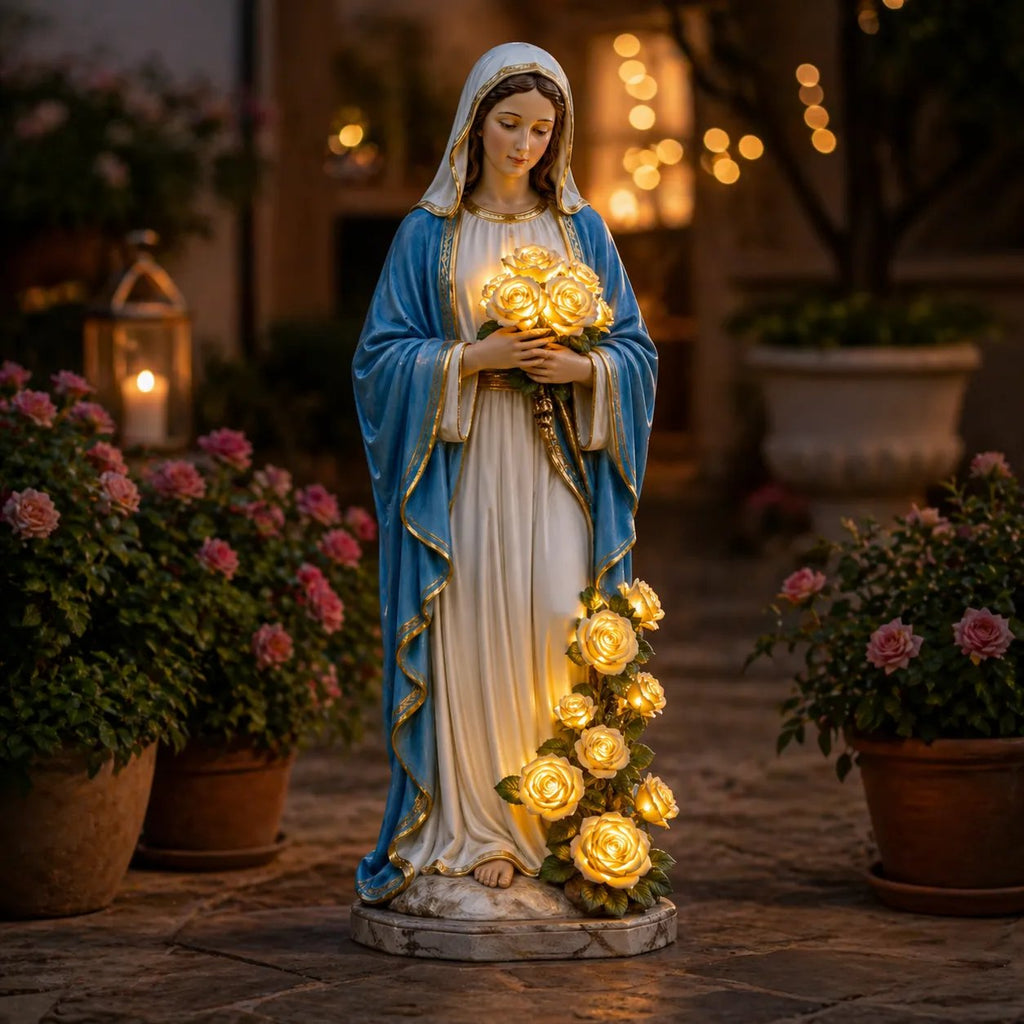 Statue of the Virgin Mary and the Rose Garden Lights