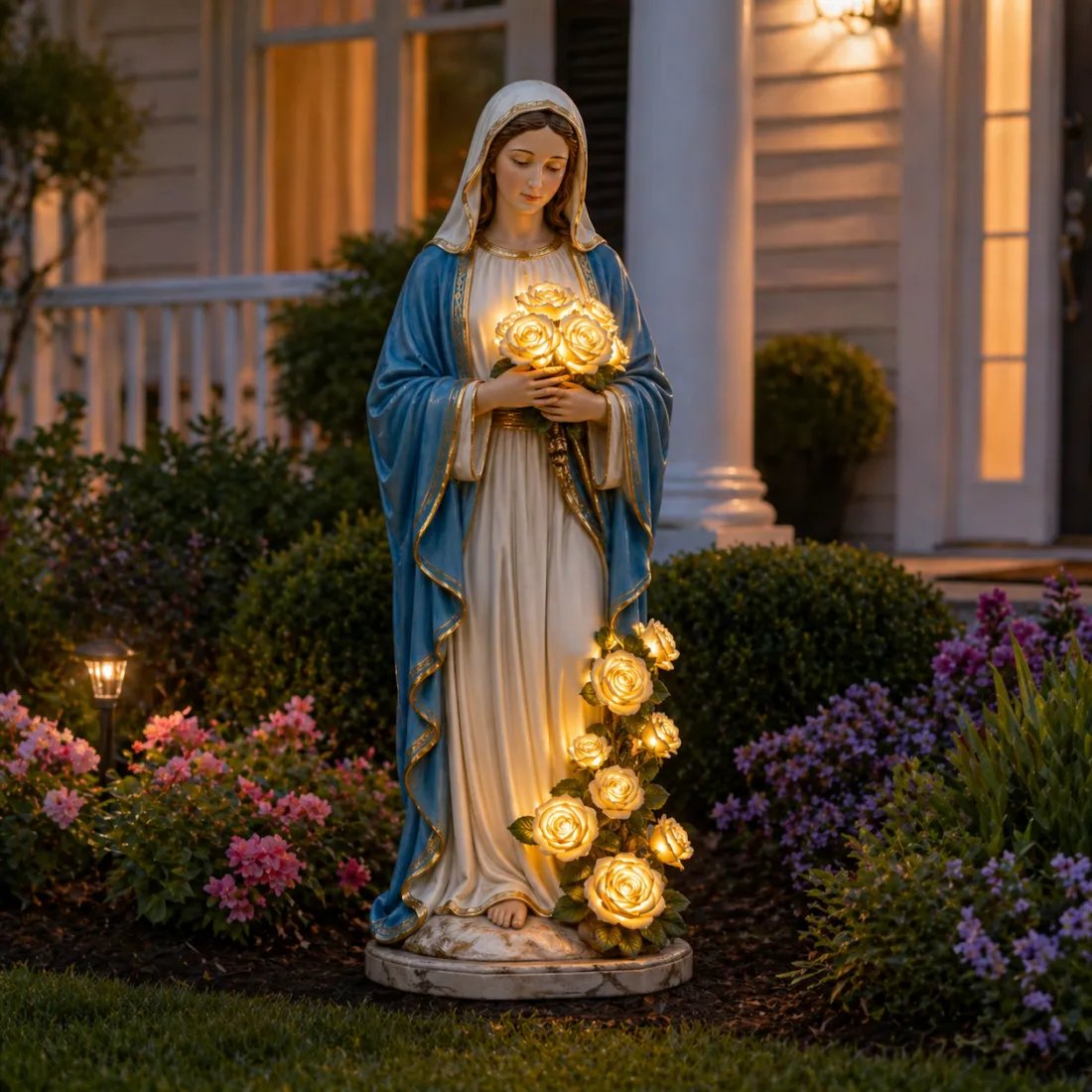 Statue of the Virgin Mary and the Rose Garden Lights