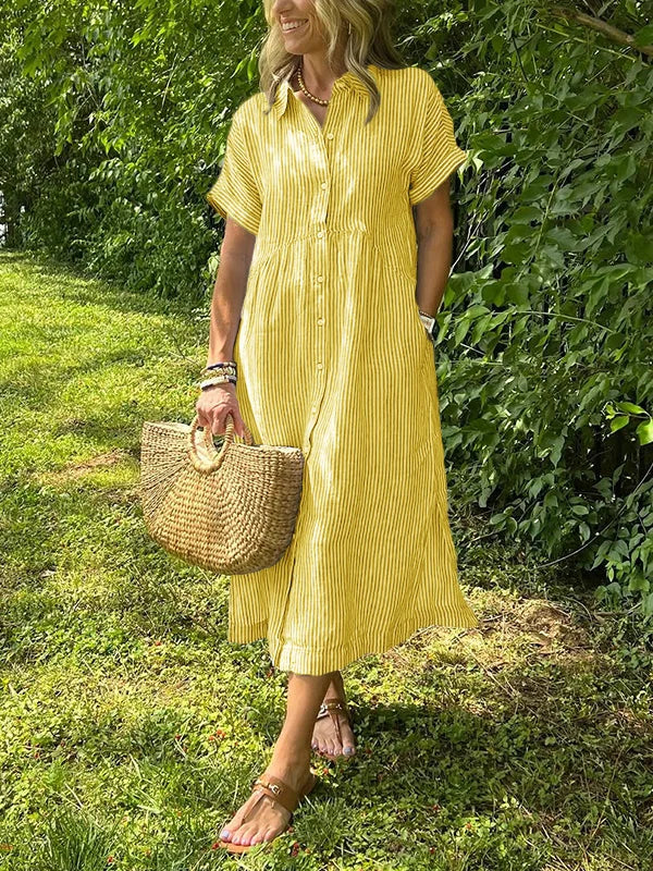NEW🔥 Women's Striped Lapel Button Down Shirt Dress