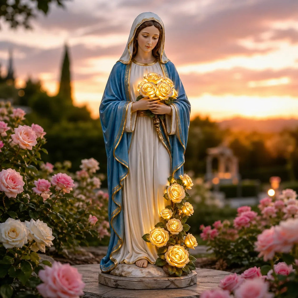Statue of the Virgin Mary and the Rose Garden Lights