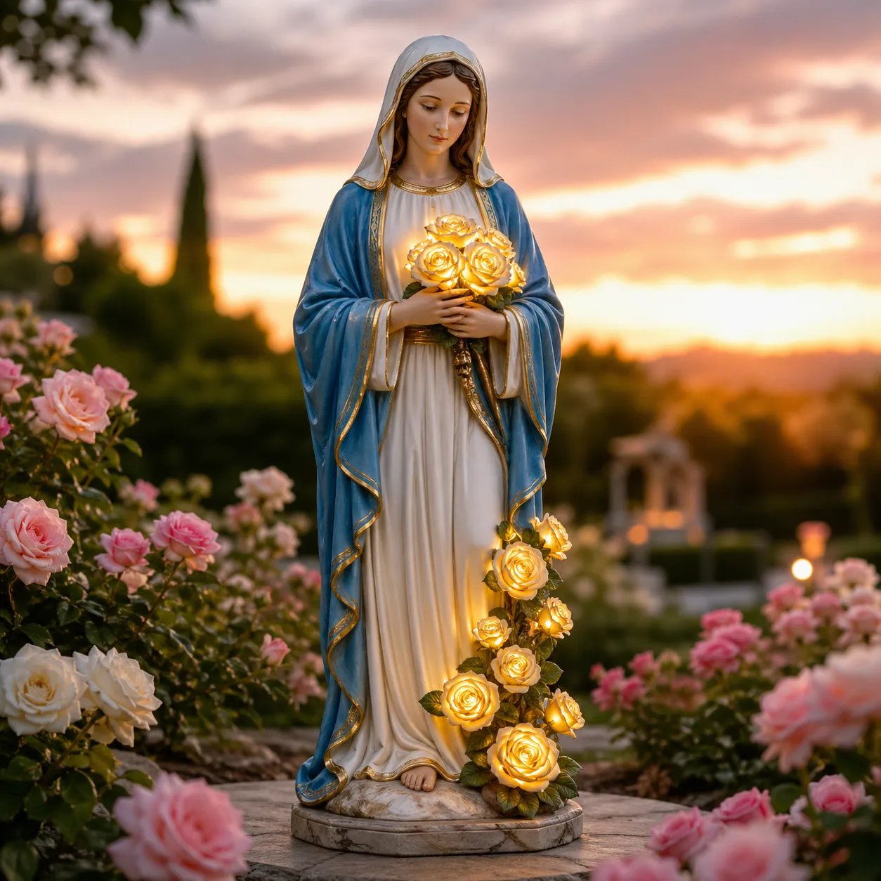 Statue of the Virgin Mary and the Rose Garden Lights